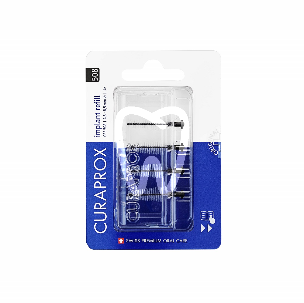 Curaprox cps 508 recharges brossettes soft implant noir, 4 pcs prévention curaprox