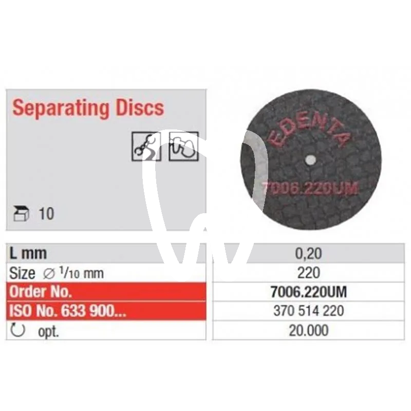 Disque à séparer 7006.220um x10pcs matériel de polissage edenta