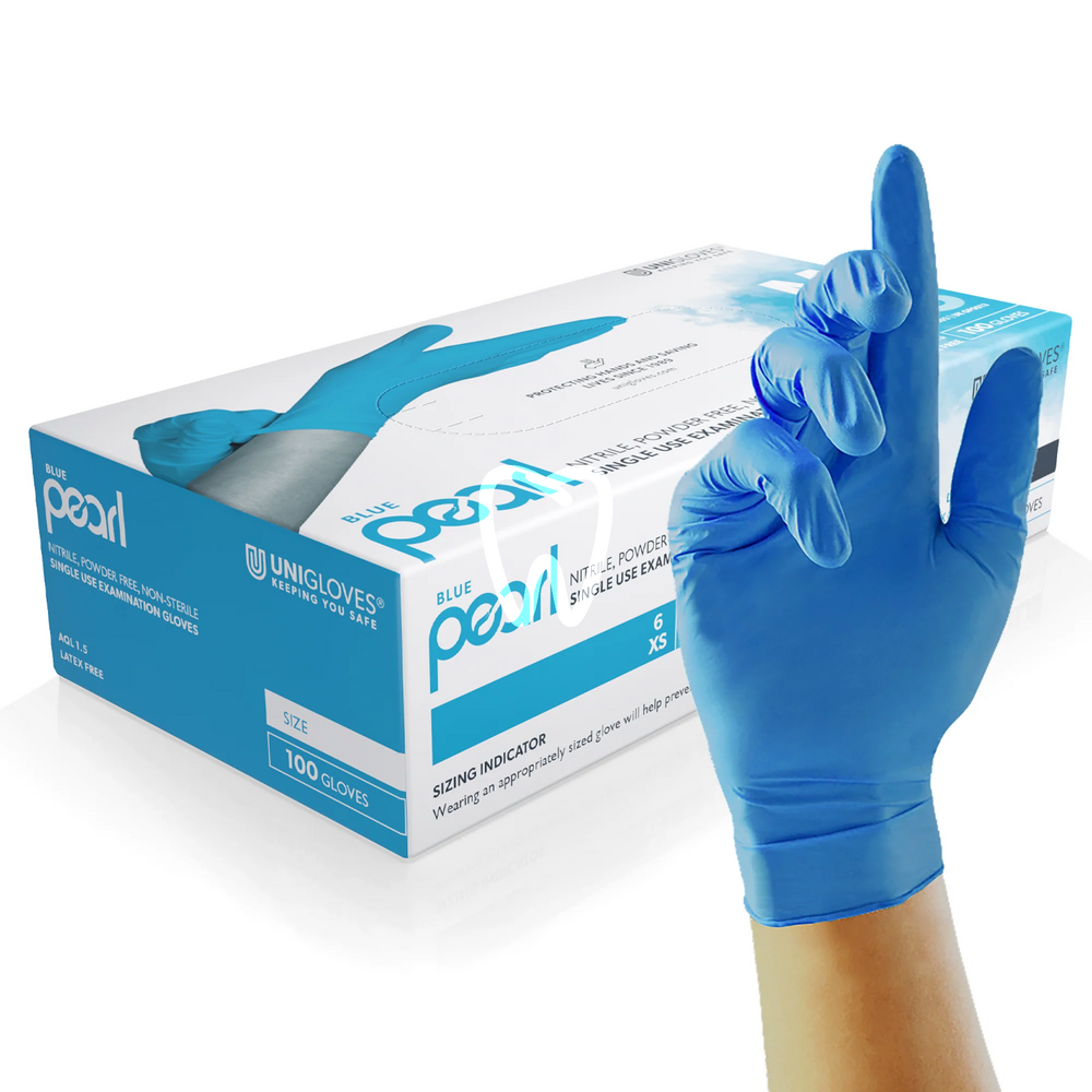 Gants nitrile pearl bleu l, 100pcs usage unique unigloves