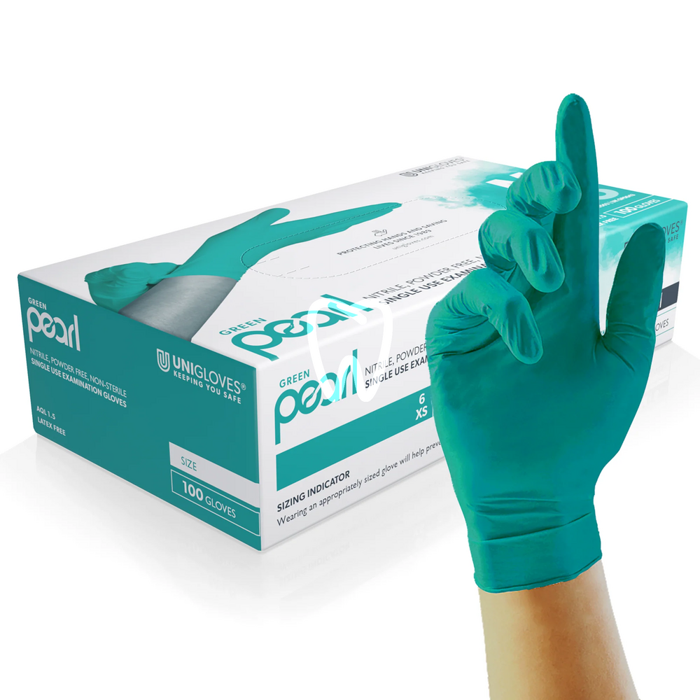 Gants nitrile pearl vert  xs, 100pcs usage unique unigloves