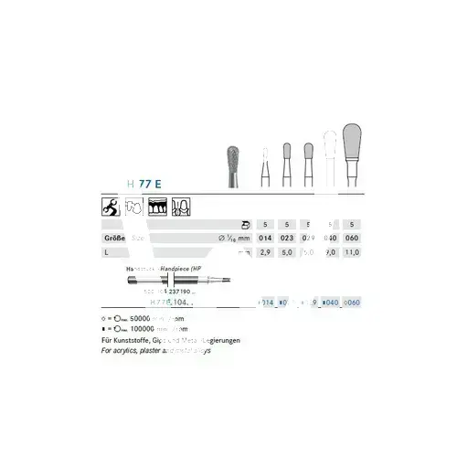 H77e/029 hp x5st. - h77e.104.029 fraises komet