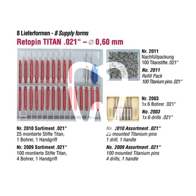 Retopin 021 0,6mm. recharge x100pcs tenons et pivots edenta