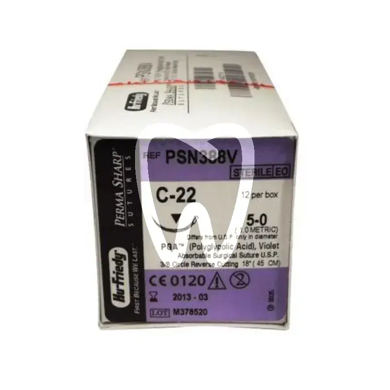 Suture pga 5/0 aiguille c-22 inversé 3/8c de 16 mm, 45cm chirurgie hu friedy