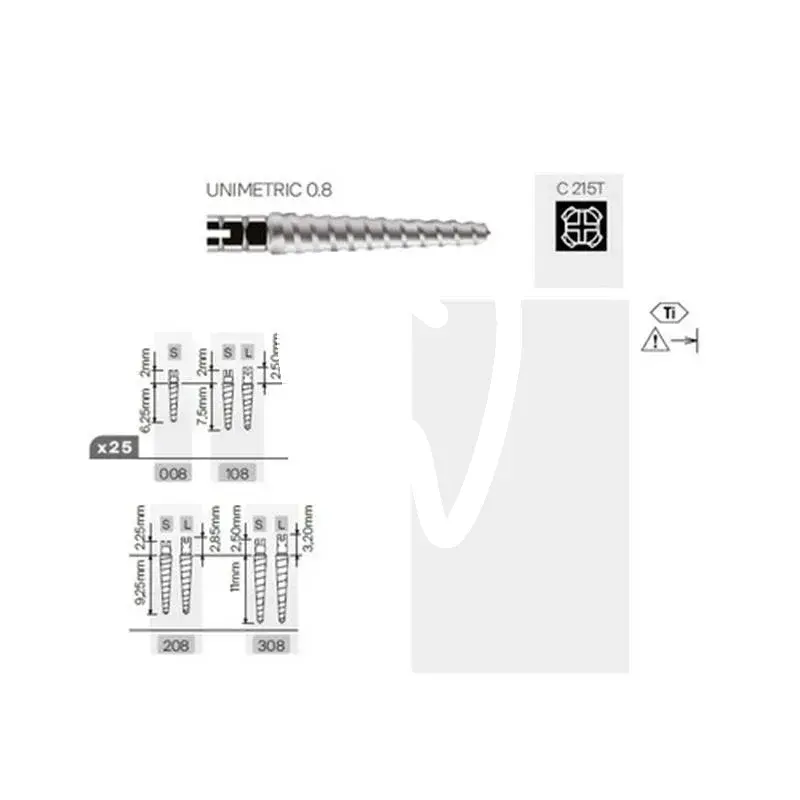 Unimetric tenon titane 215t 210s, 25pcs tenons et pivots dentsply sirona